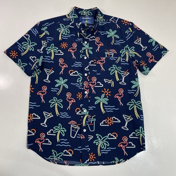 Chubbies The Neon Lights Blue Performance Polo Hawaiian Style Friday Shirt Sz M - Picture 1 of 3